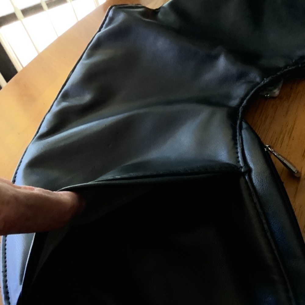Sash Crossbody Travel Purse. Black Vegan Leather with Embroidery - Picture 6 of 8